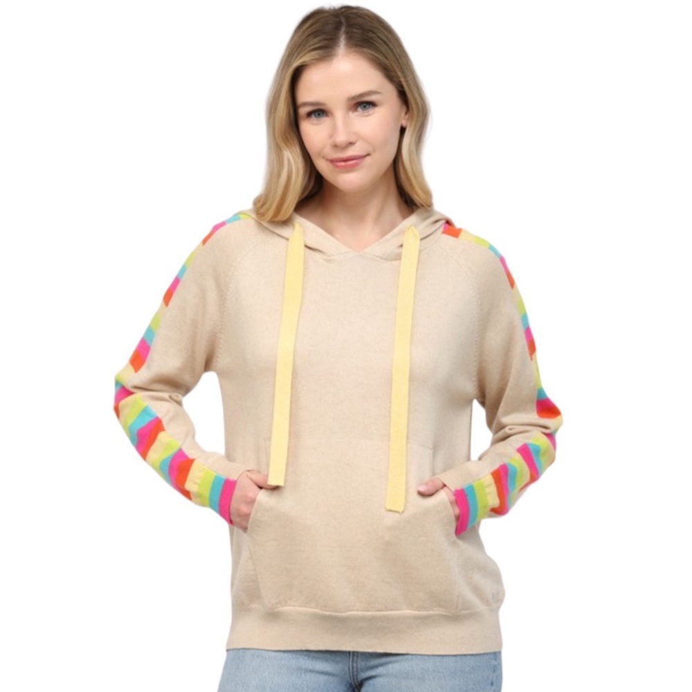 *NWT* Fate Curve Oatmeal Color Block Sleeve Detail Hoodie Sz 1X